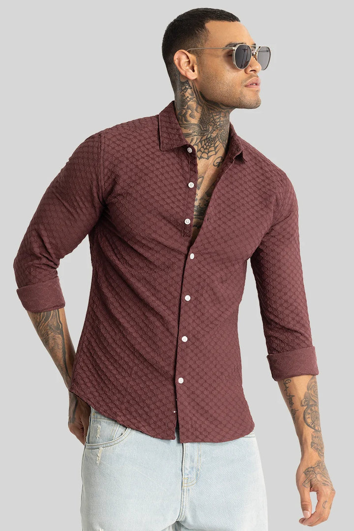 Brown Textured Stretch Shirt