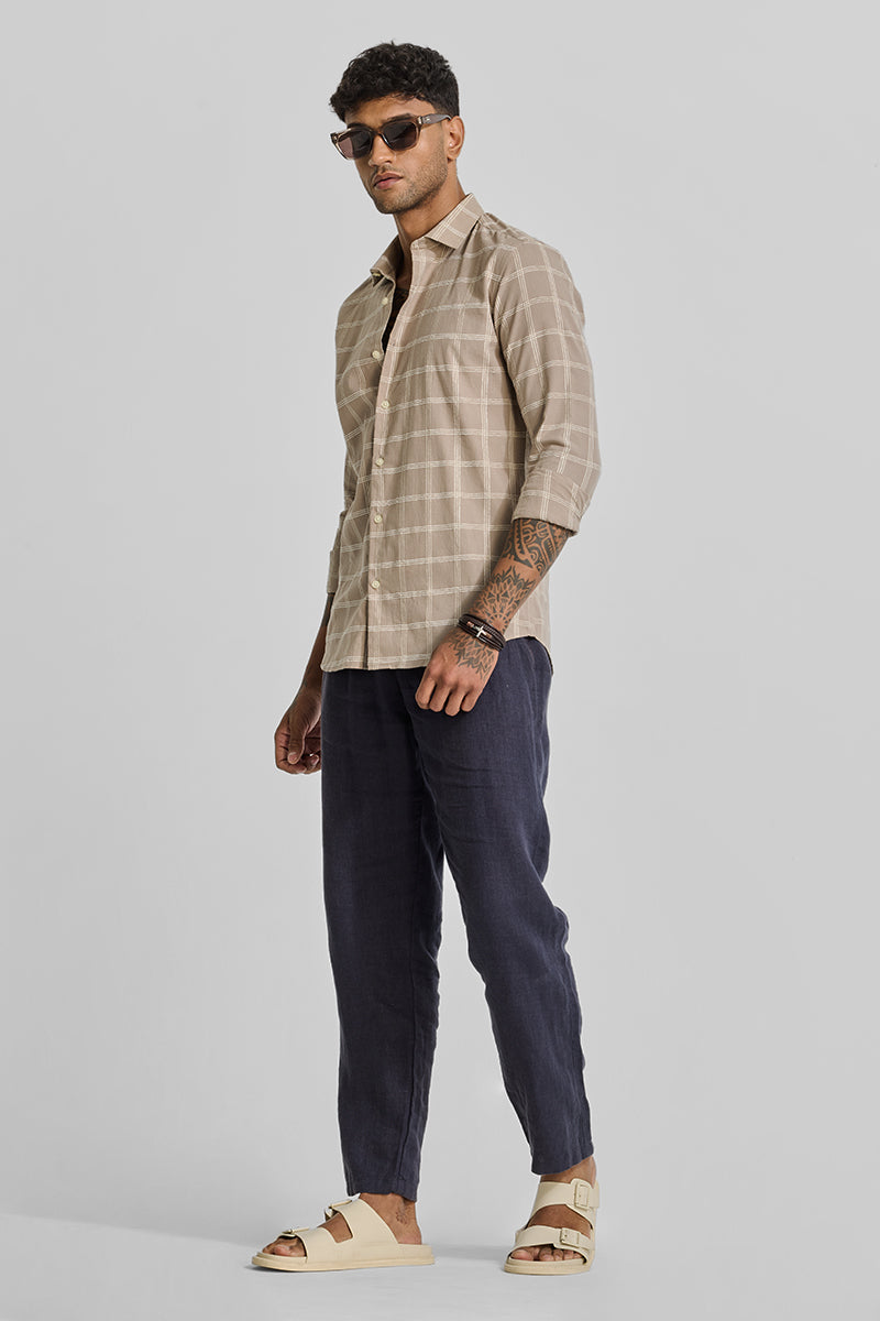 Beige Checks Slim Fit Shirt