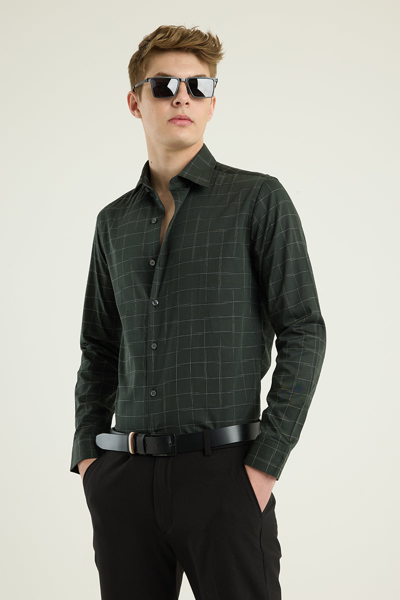 Dark Green Checks Slim Fit Shirt