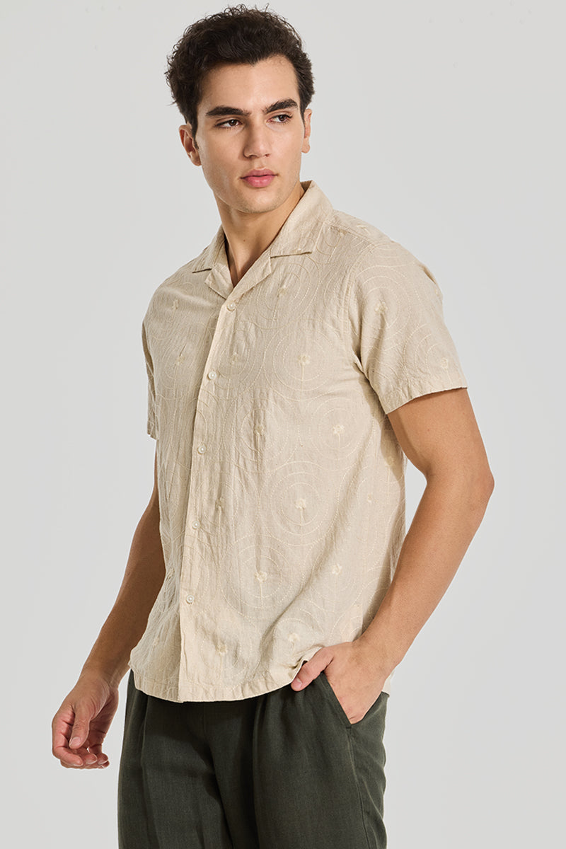 Cream Embroidered Cuban Shirt