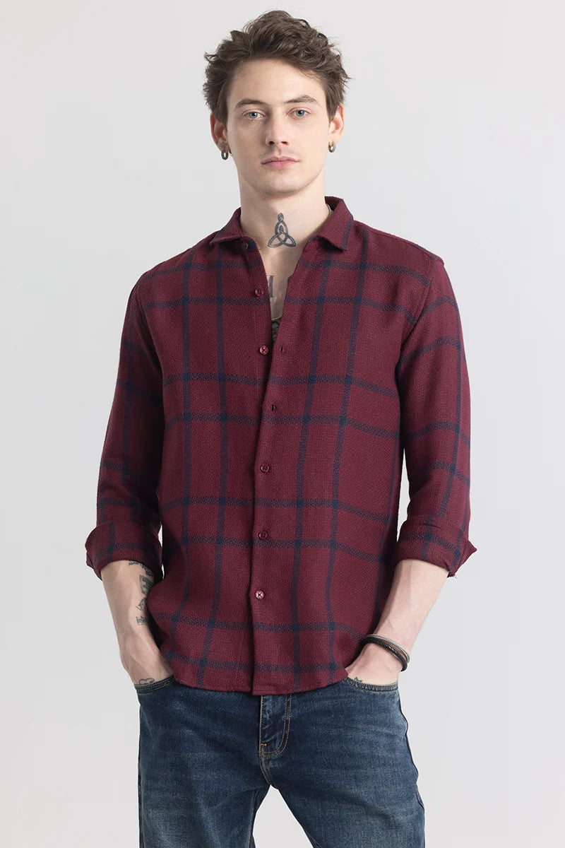 Plaidedge Maroon Check Shirt