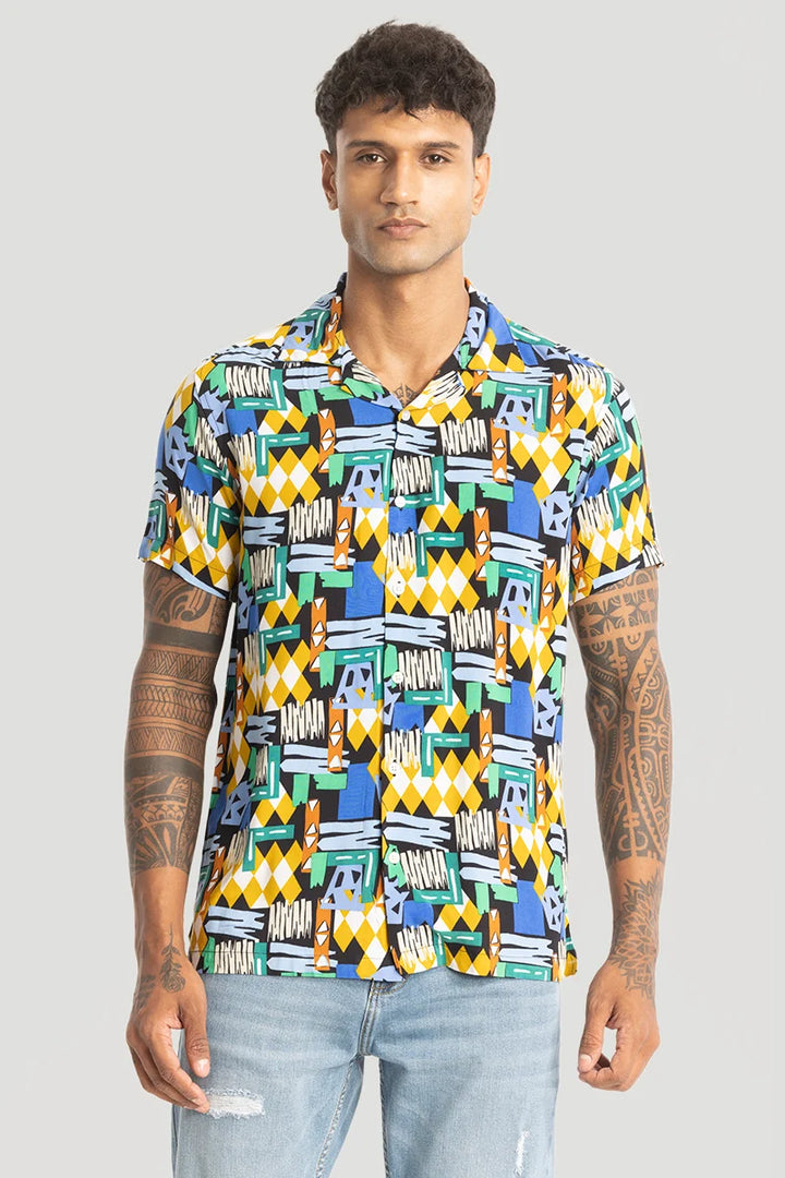 Yellow Abstract Cuban Shirt