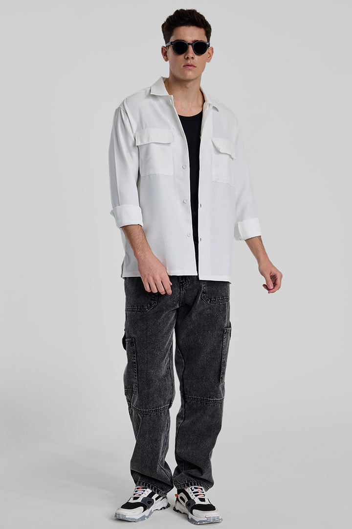 White Double Pocket Overshirt