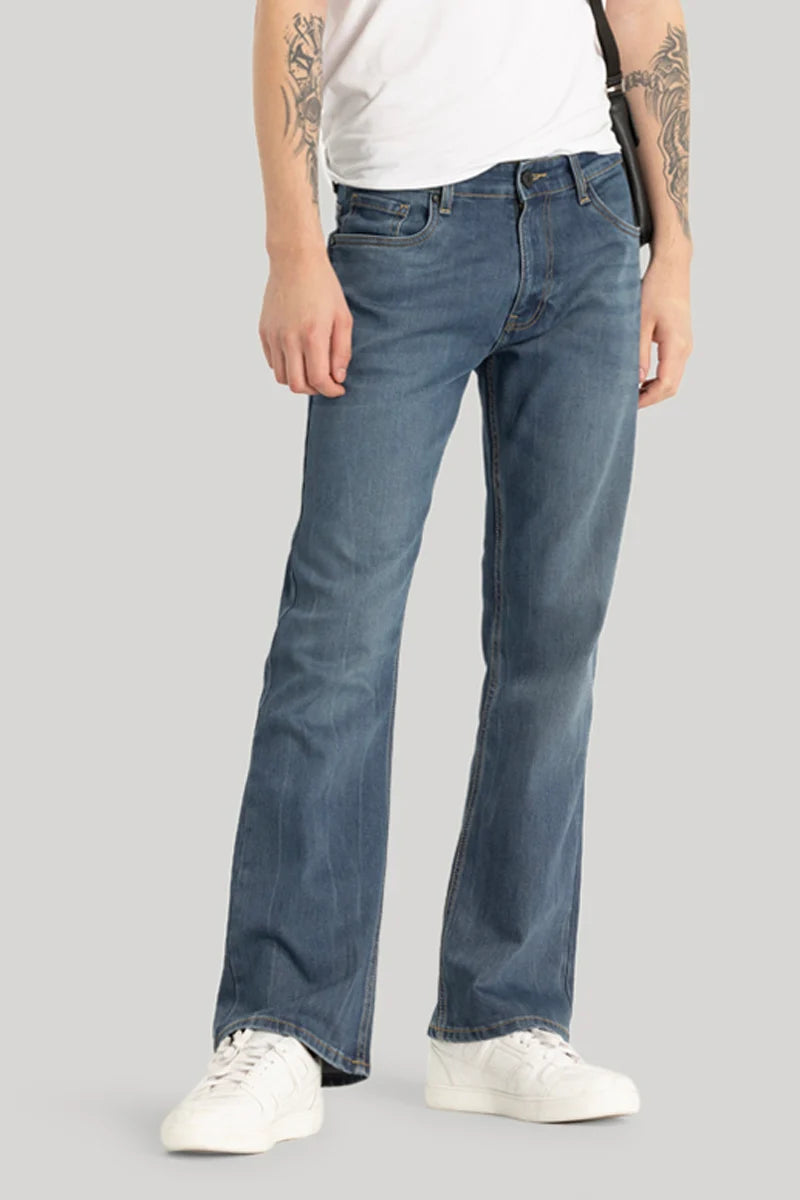 Cerulean Blue Plain Bootcut Jeans