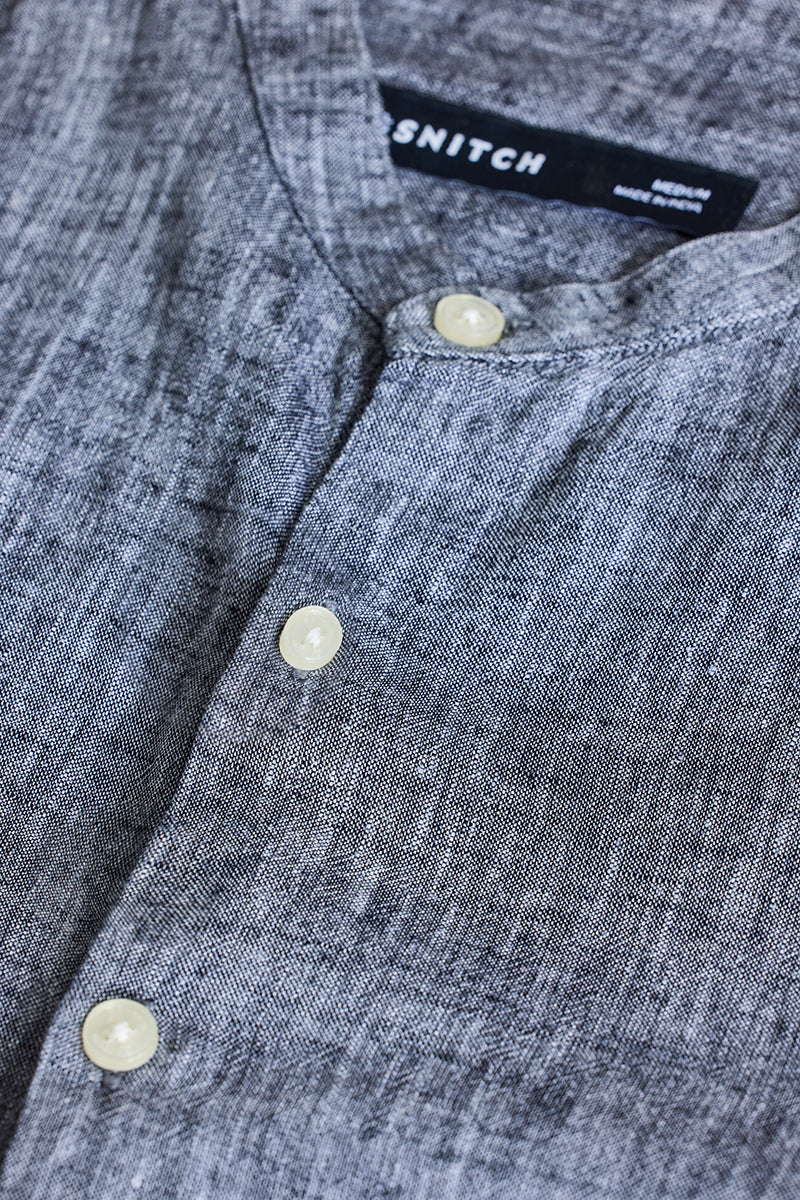 Grey Textured Linen Shirt