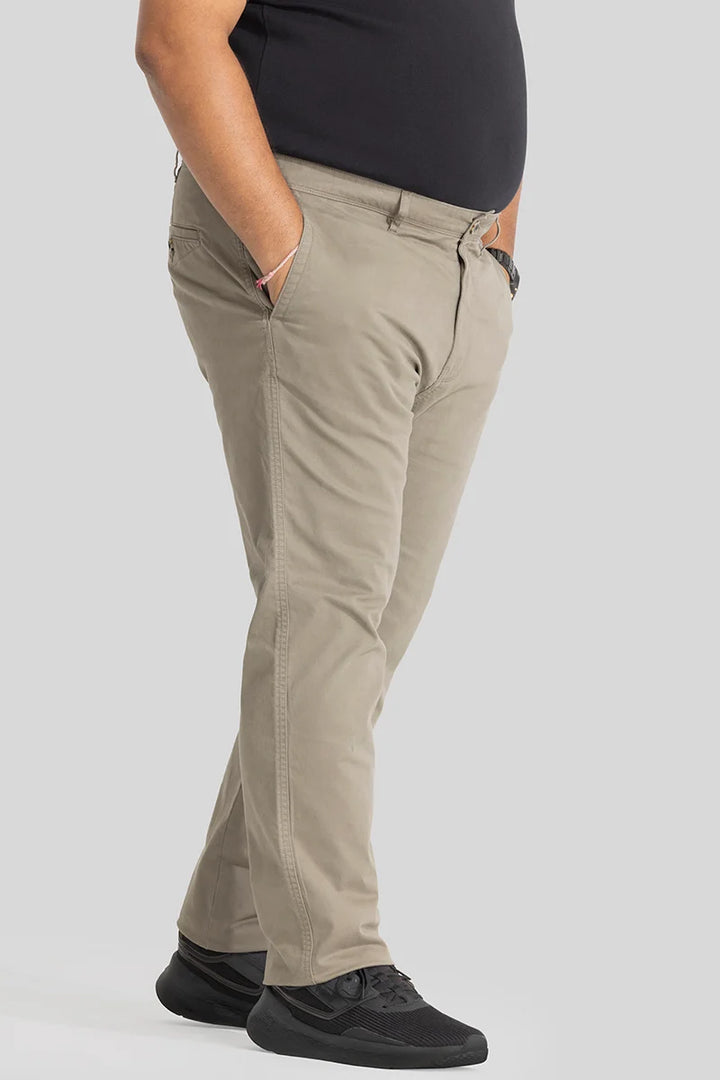 Seemly Beige Plain Regular Fit Plus Size Chinos