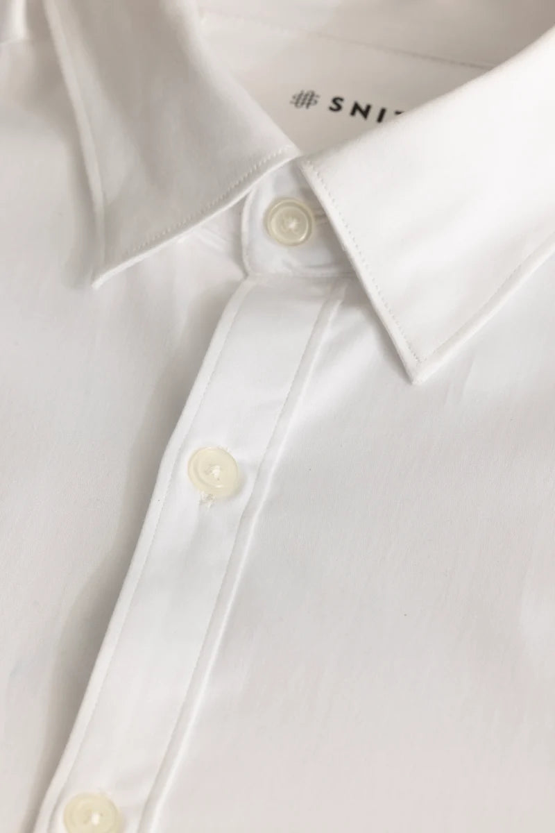 Satin Stretch White Plain Shirt