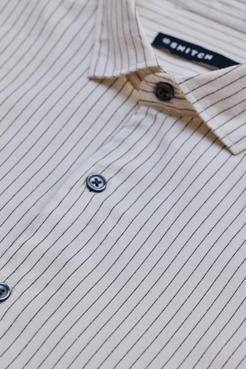 Cream Slim Fit Stripes Shirt