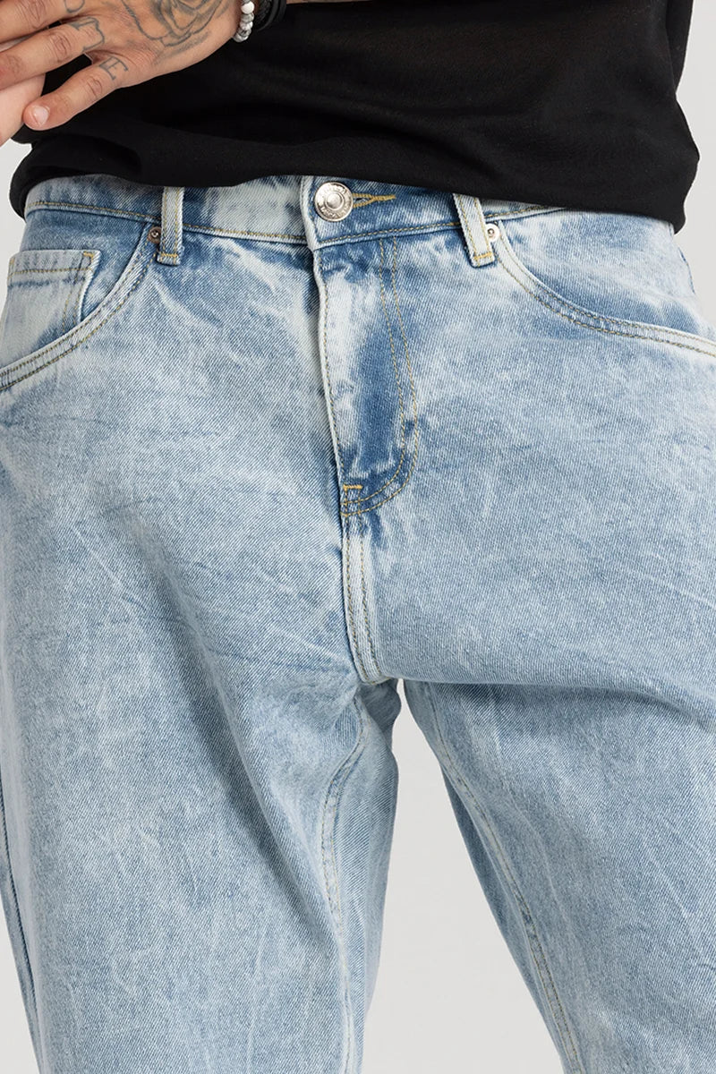 Light Blue Plain Baggy Fit Jeans