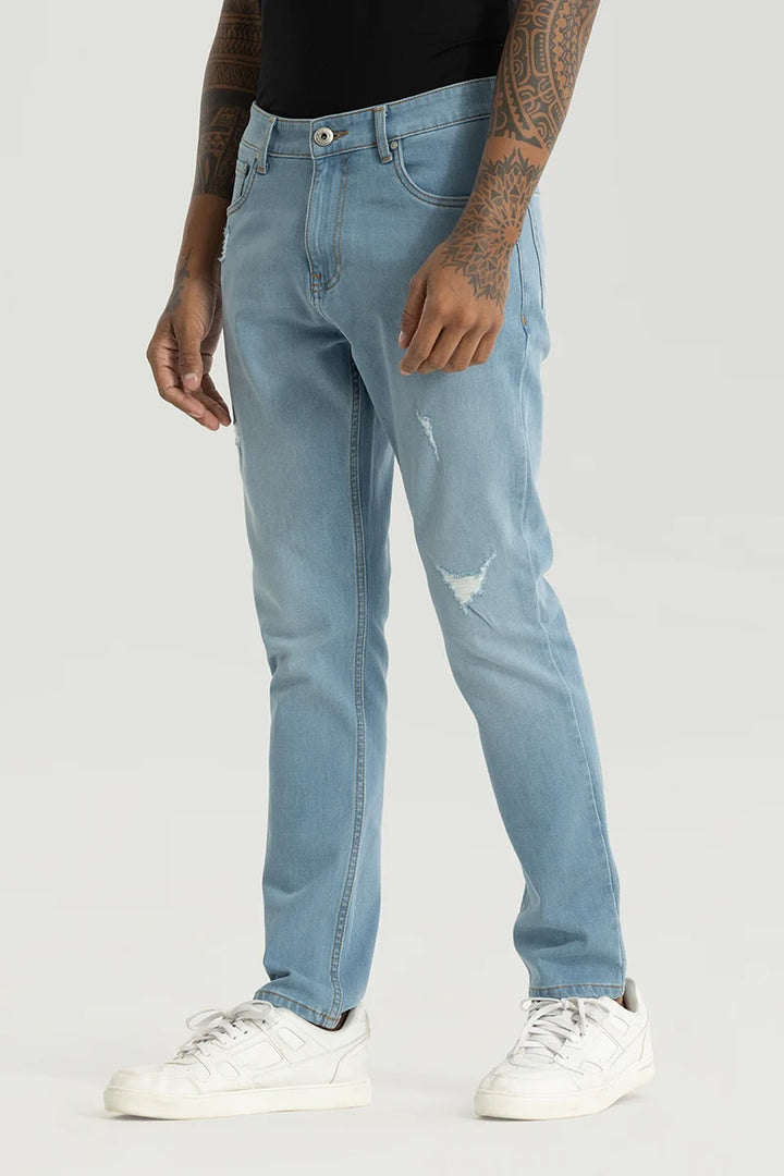 Slick Light Blue Distressed Slim Fit Jeans