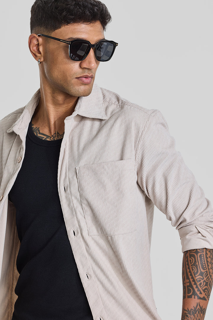 Cream Textured Corduroy Overshirt