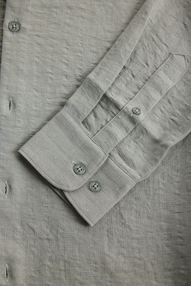 Light Grey Mandarin Self Stripe Shirt