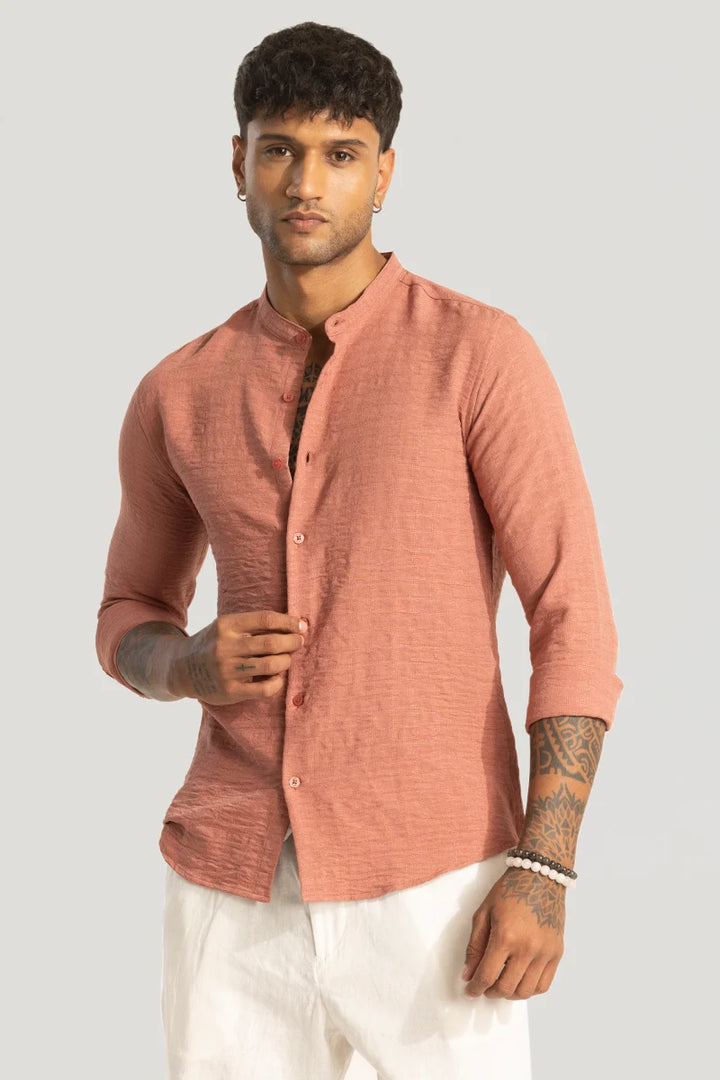 Orange Mandarin Textured Shirt