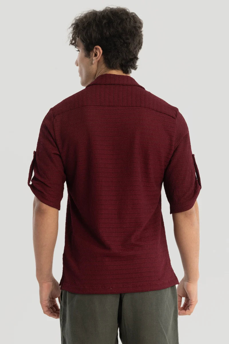 Maroon Self-Design Cuban Shirt