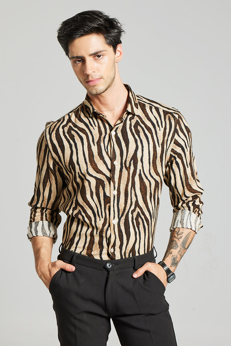 Tiger Skin Print Cream Shirt