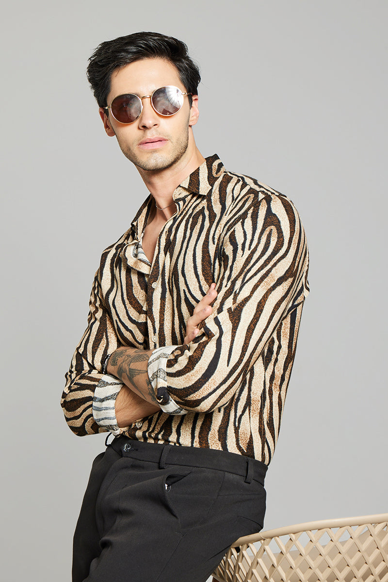 Tiger Skin Print Cream Shirt