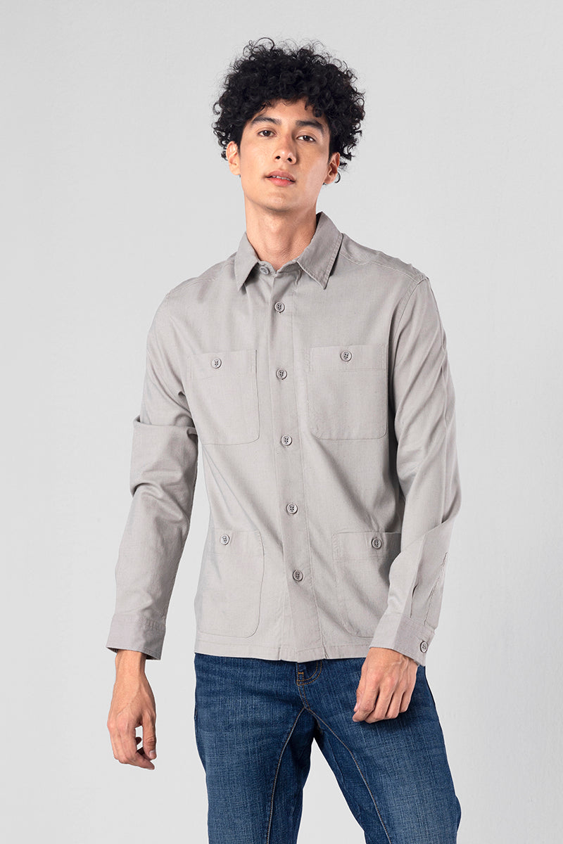 Aquae Pearl Grey Linen Overshirt