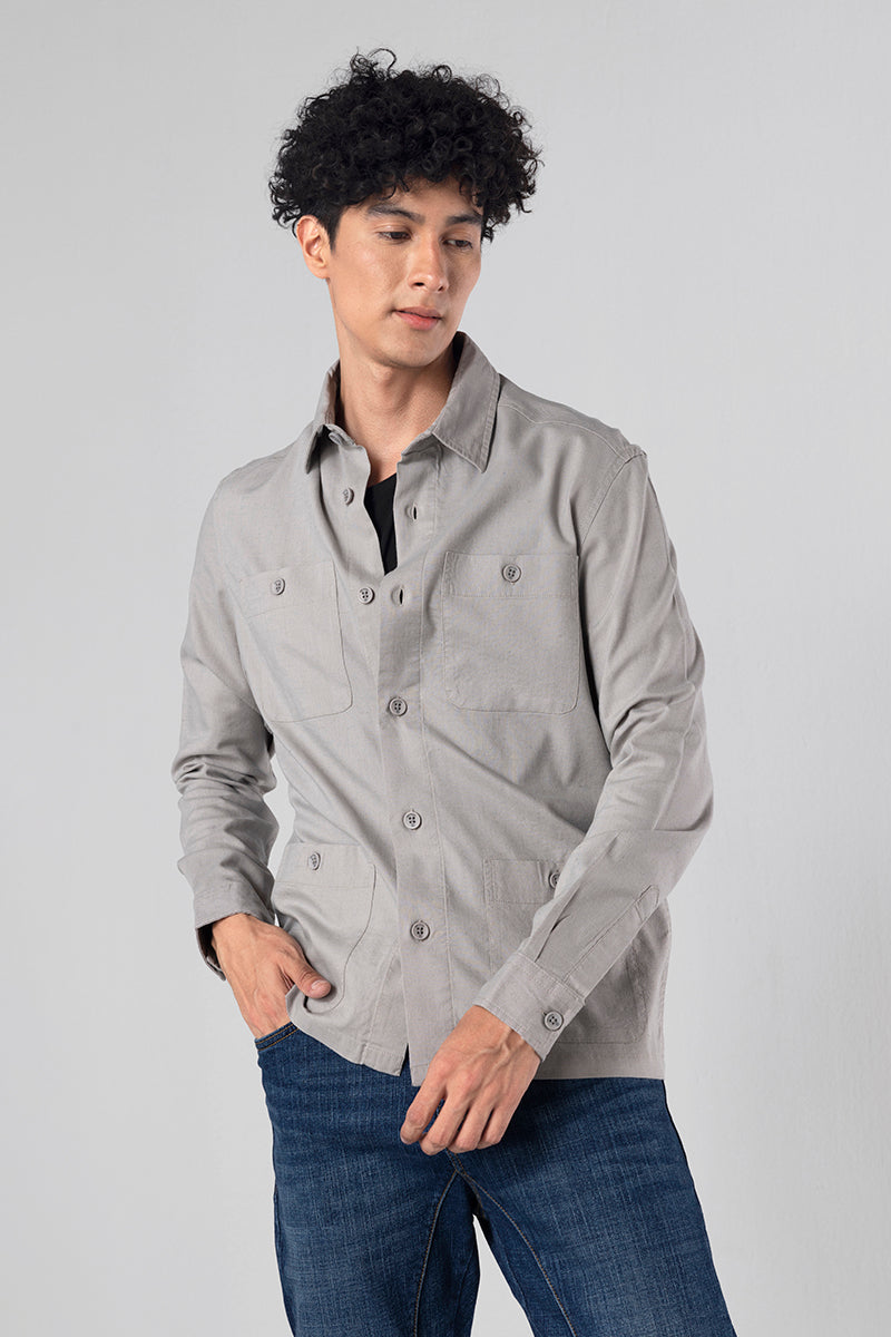 Aquae Pearl Grey Linen Overshirt