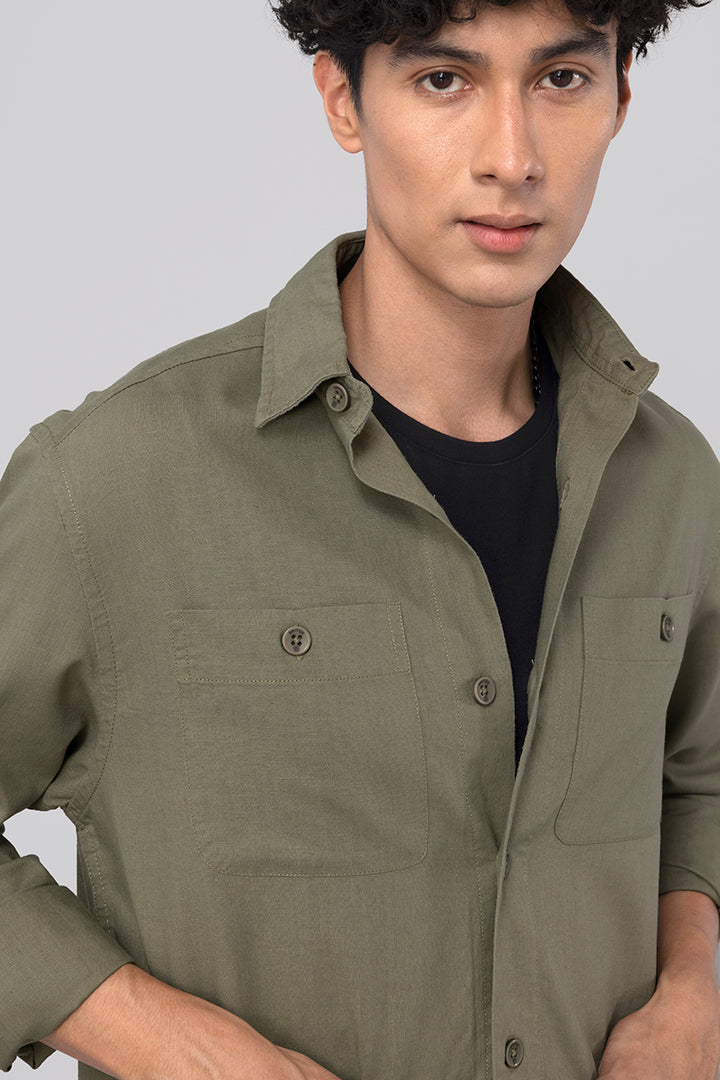 Aquae Lava Green Linen Overshirt