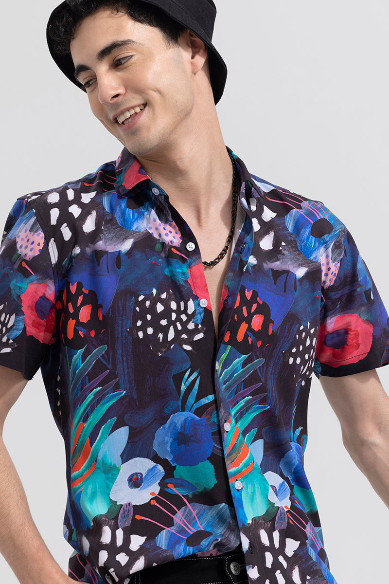 Sketch Art Floral Black Shirt