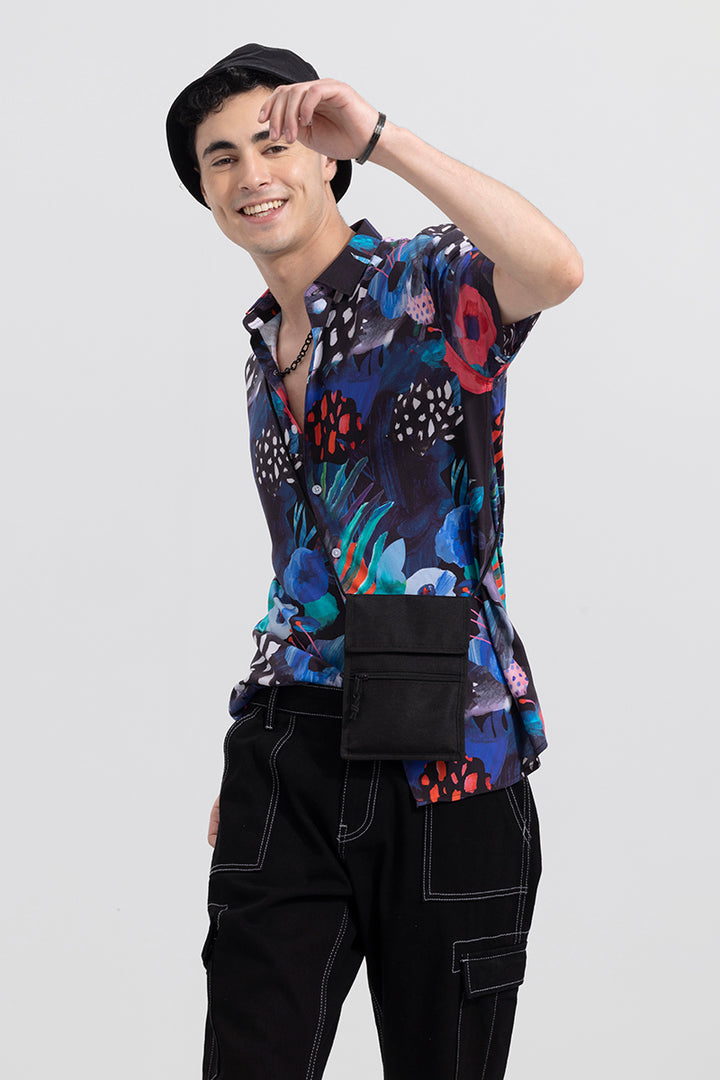 Sketch Art Floral Black Shirt