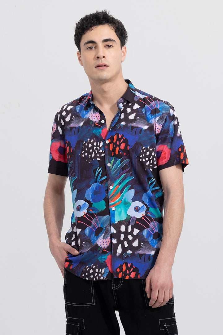 Sketch Art Floral Black Shirt