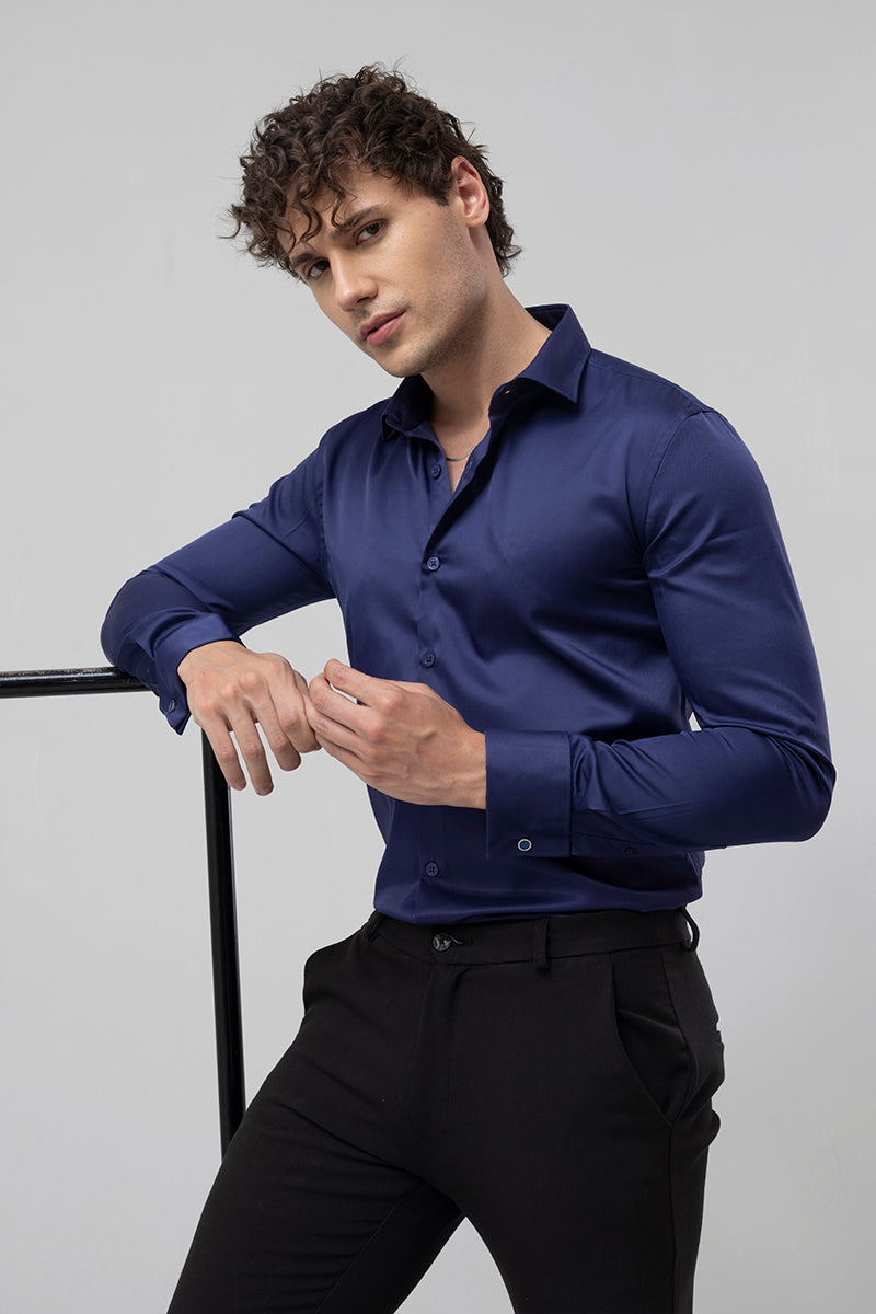 Buy Men's Double Cuff Royal Blue Shirt Online | SNITCH