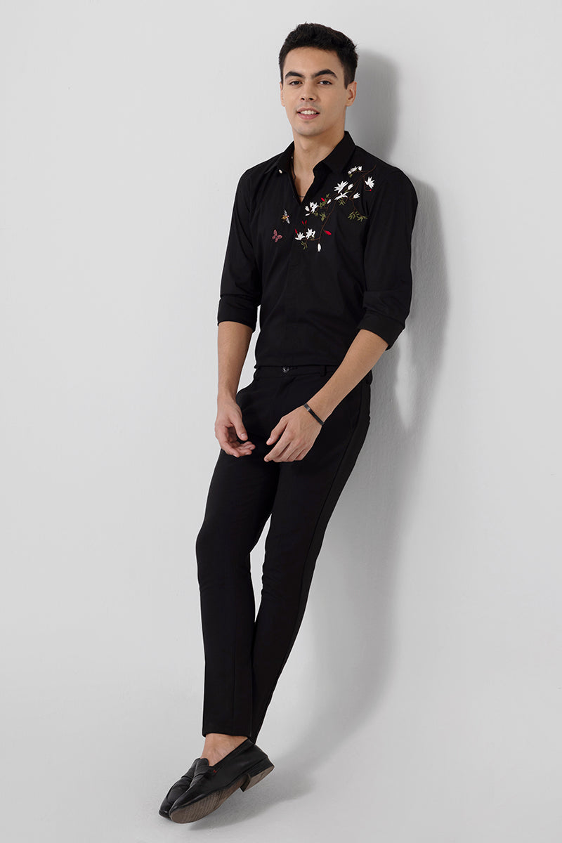 Honeydew Embroidered Black Shirt