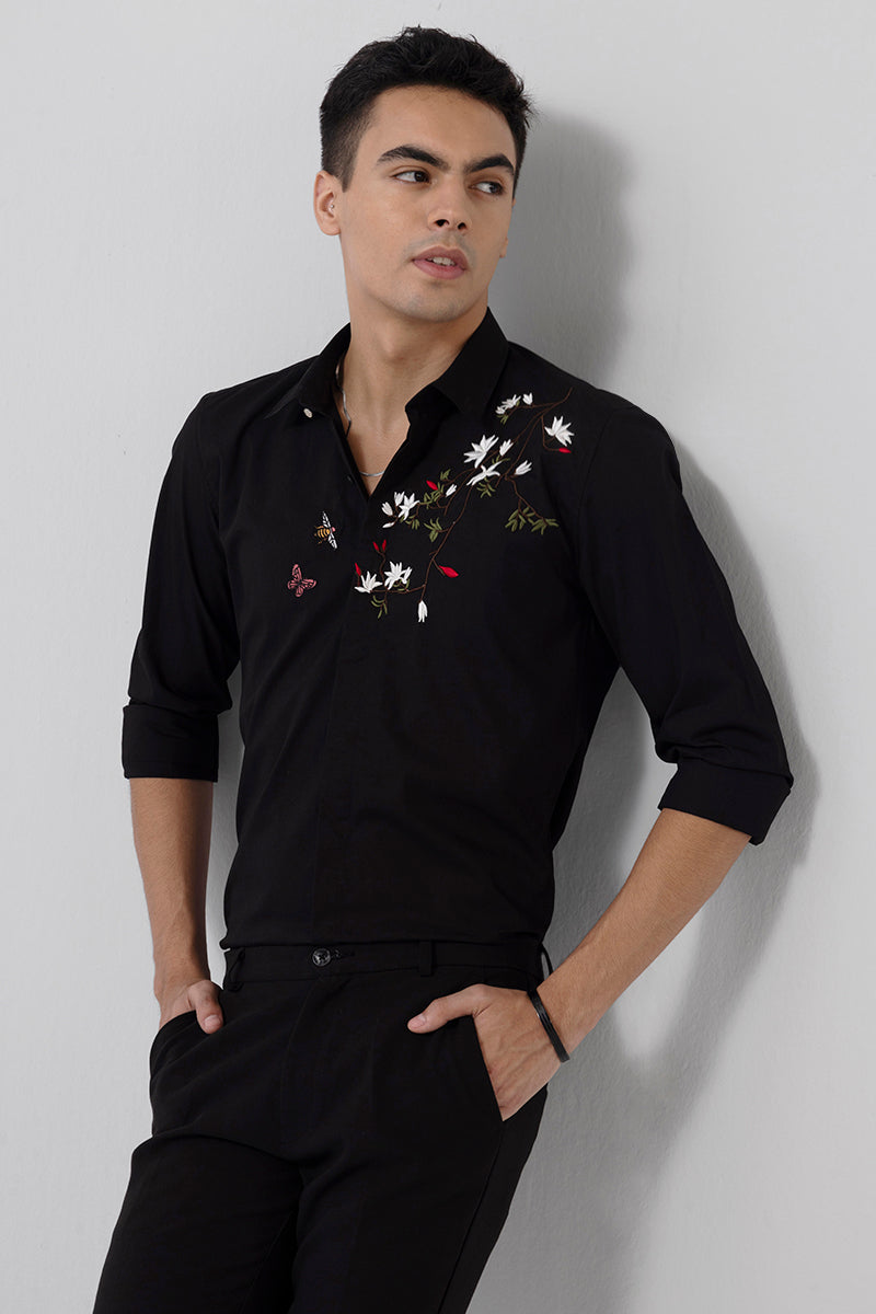 Honeydew Embroidered Black Shirt