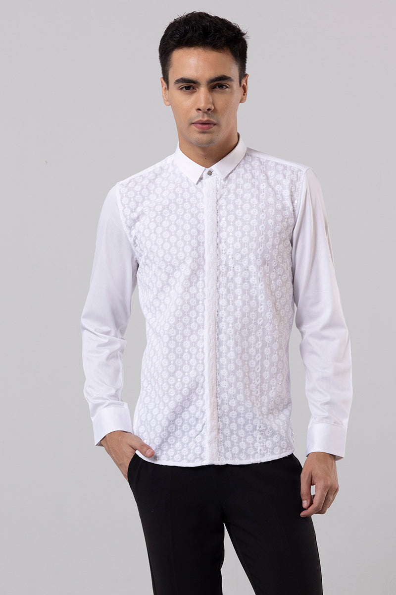 Julian Embroidered Sequin White Shirt