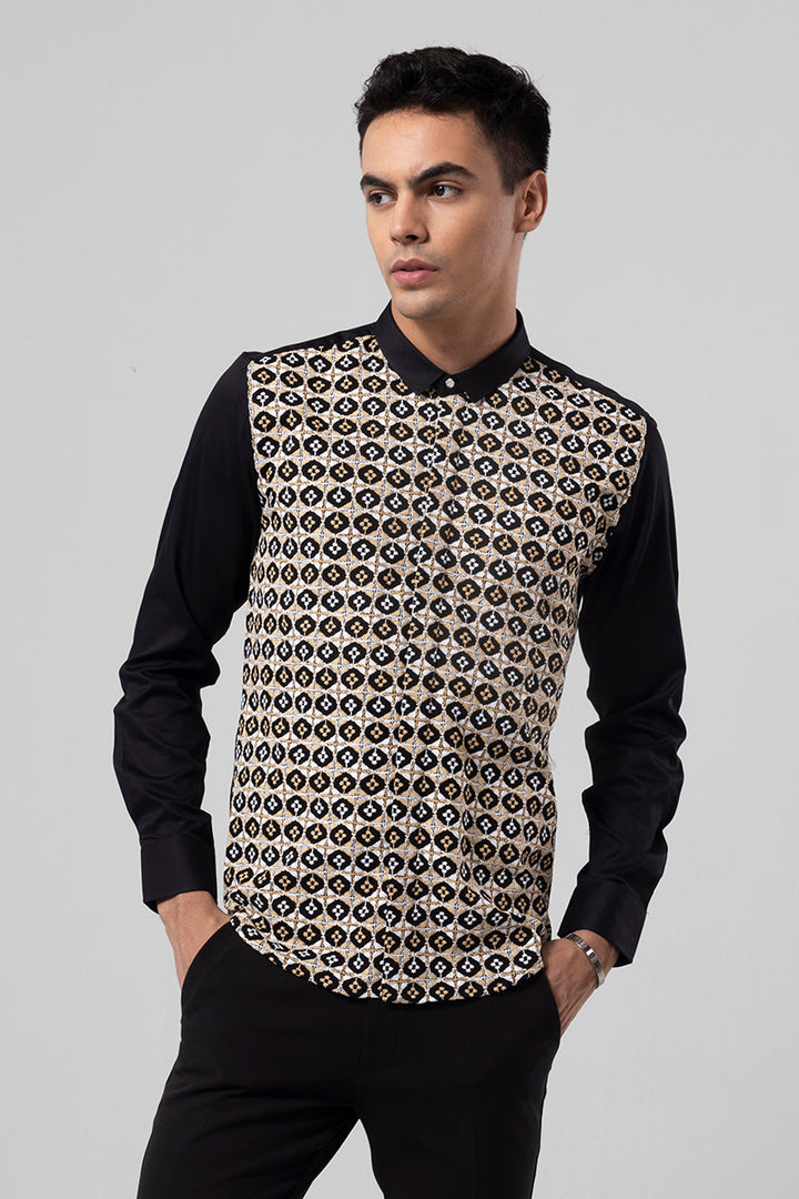 Tile Embroidered Black Shirt