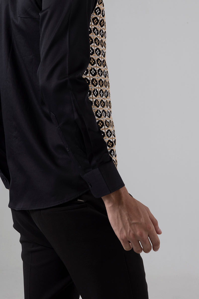 Tile Embroidered Black Shirt