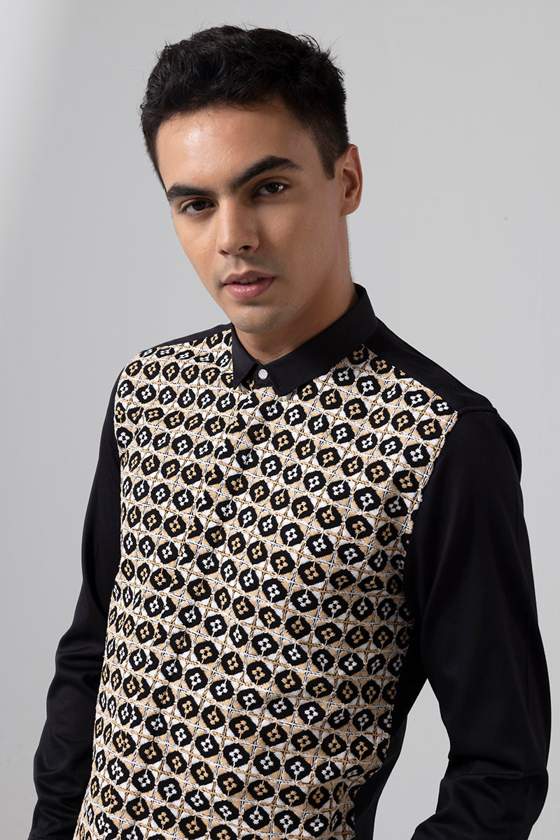 Tile Embroidered Black Shirt