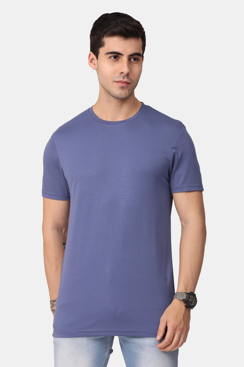 Buy Men's Regale Aegean Blue Tencil T-Shirt Online | SNITCH