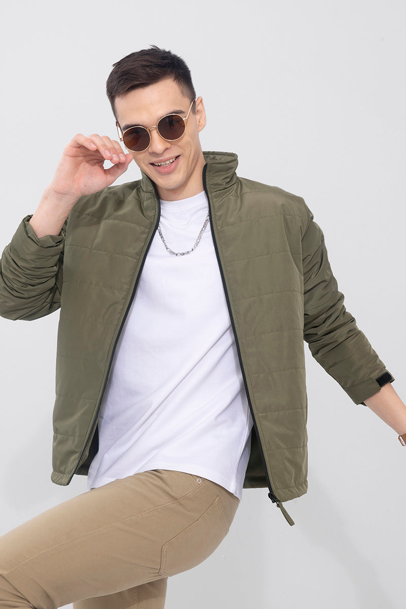 Buy Men's Griff Olive Puffer Jacket Online | SNITCH