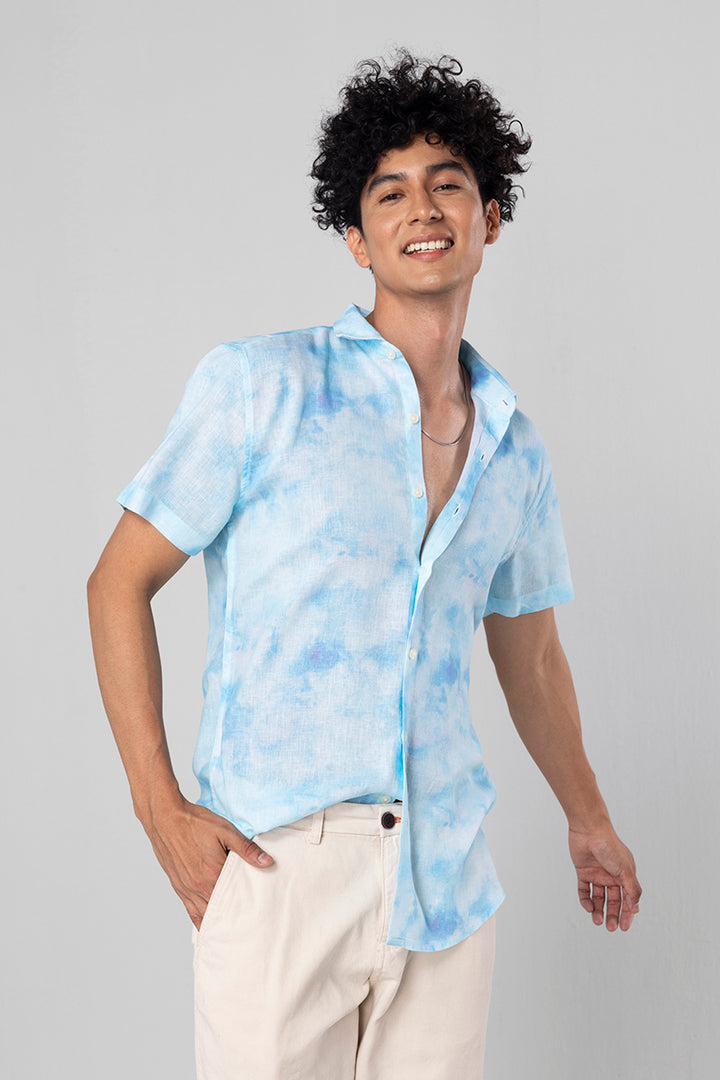 Candy Splash Blue Linen Shirt