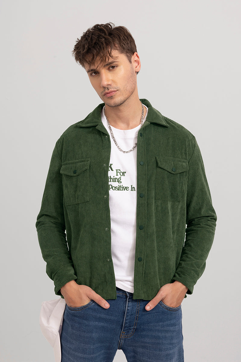 Buy Men's Artic Green Corduroy Overshirt Online | SNITCH