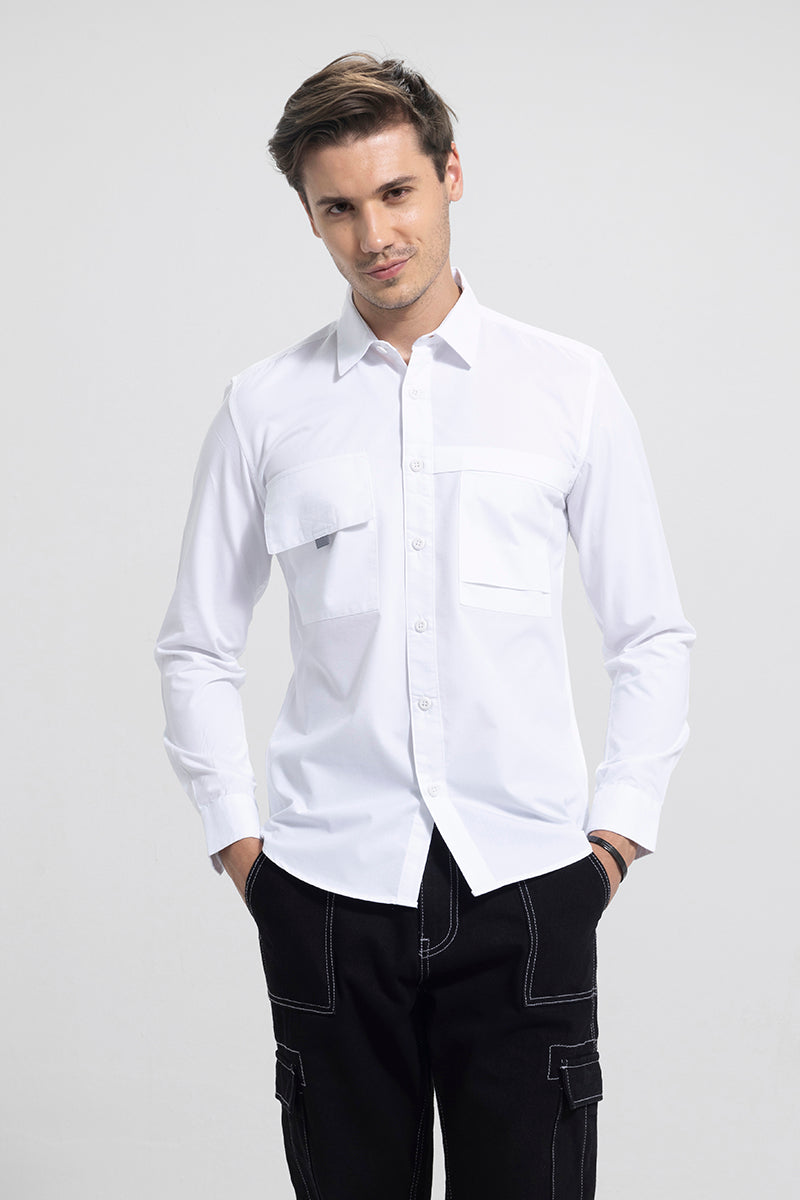 Double Patch Pocket White Shirt