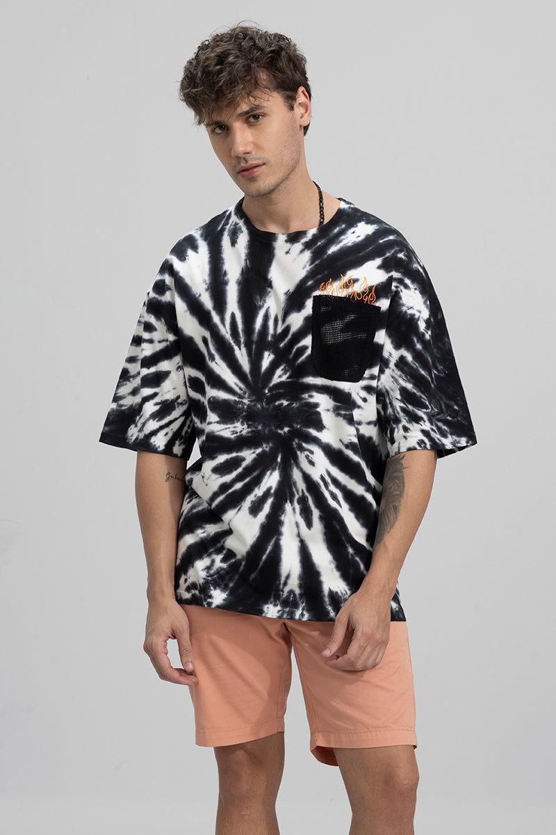 Flaming Pocket Black Oversized T-shirt