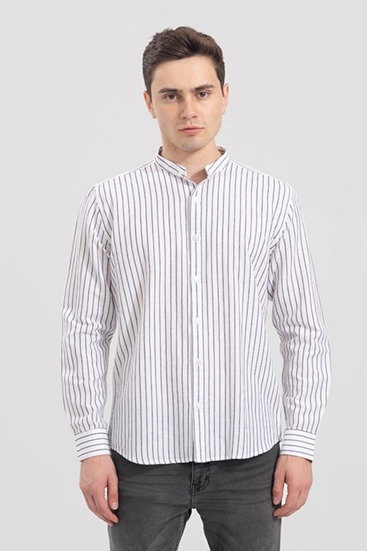 Mini Collar White Stripe Linen Shirt