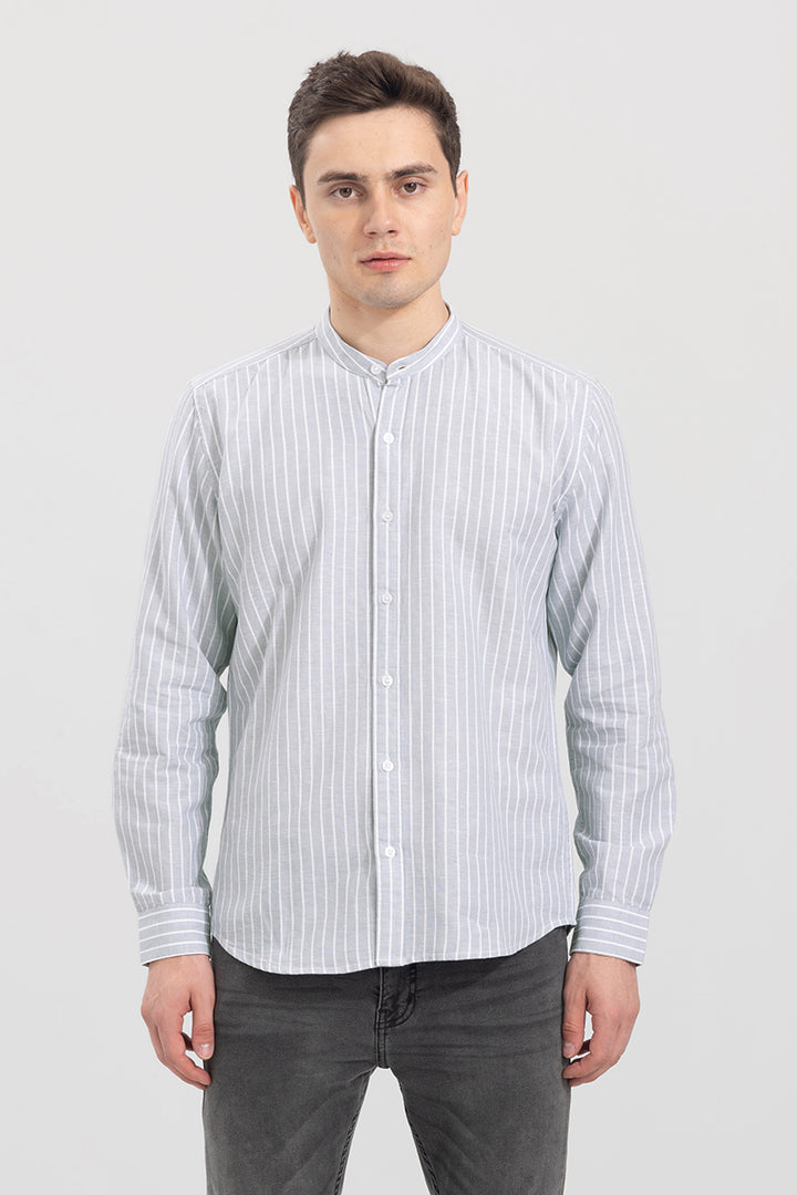 Mini Collar Light Grey Stripe Linen Shirt