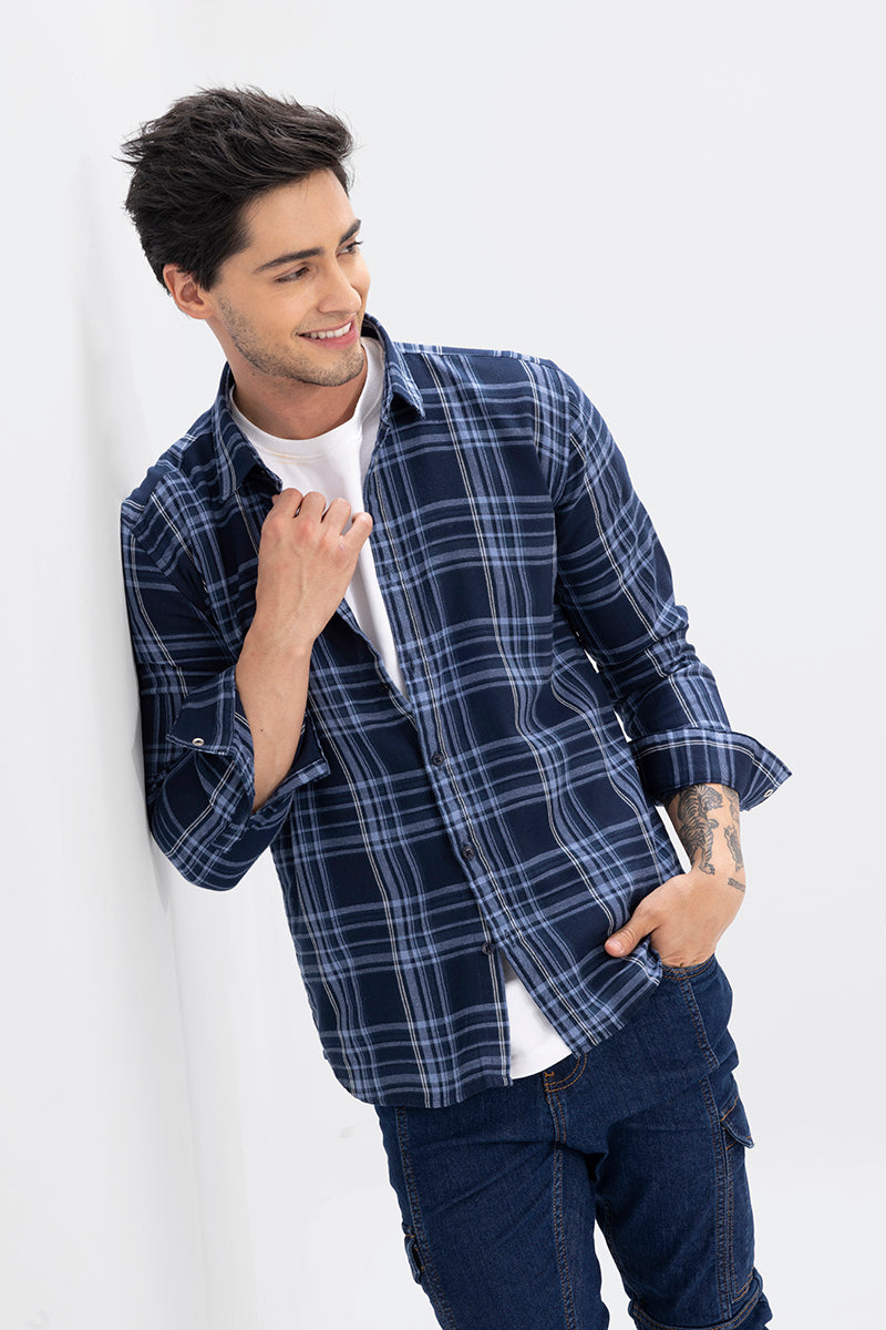 Buy Men's Shepherd Flannel Check Navy Shirt Online | SNITCH