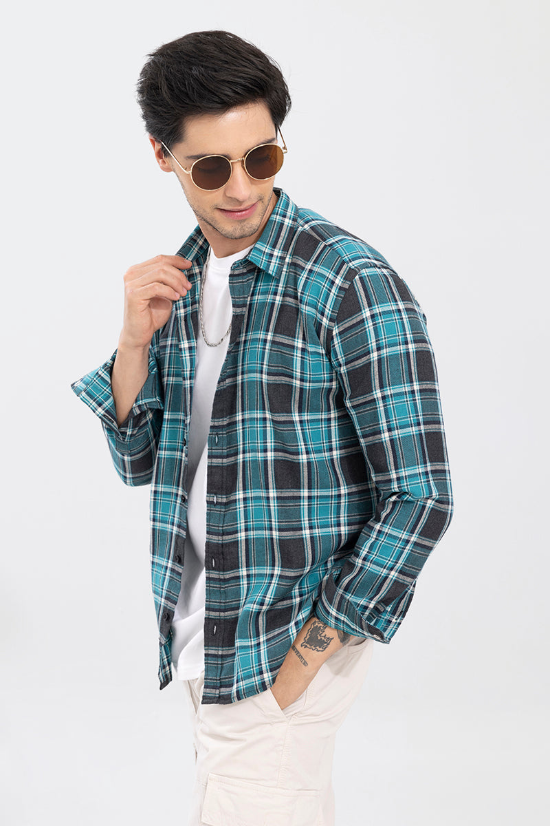 Buy Men's Shepherd Flannel Check Teal Blue Shirt Online | SNITCH