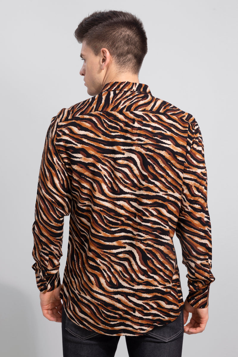 Buy Men's Tiger Print Sand Brown Shirt Online