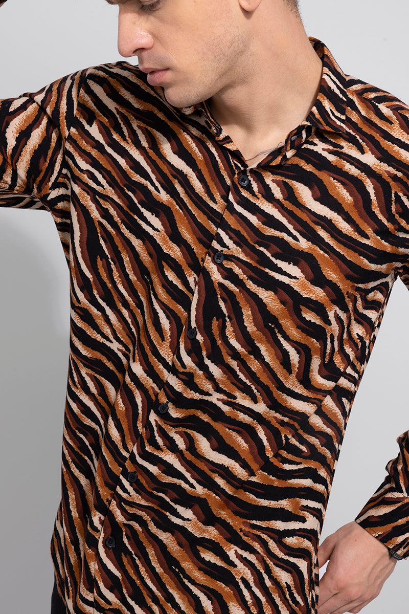 Buy Men's Tiger Print Sand Brown Shirt Online