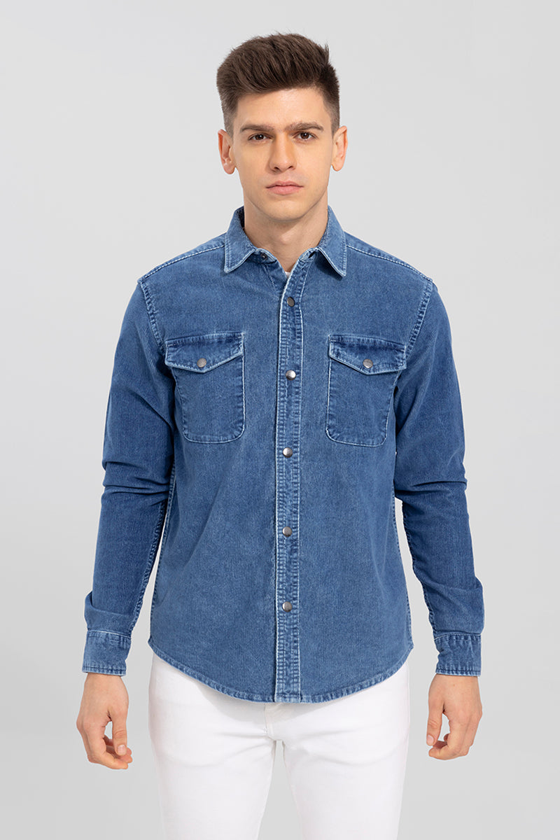 Wintry Sky Blue Denim Corduroy Overshirt