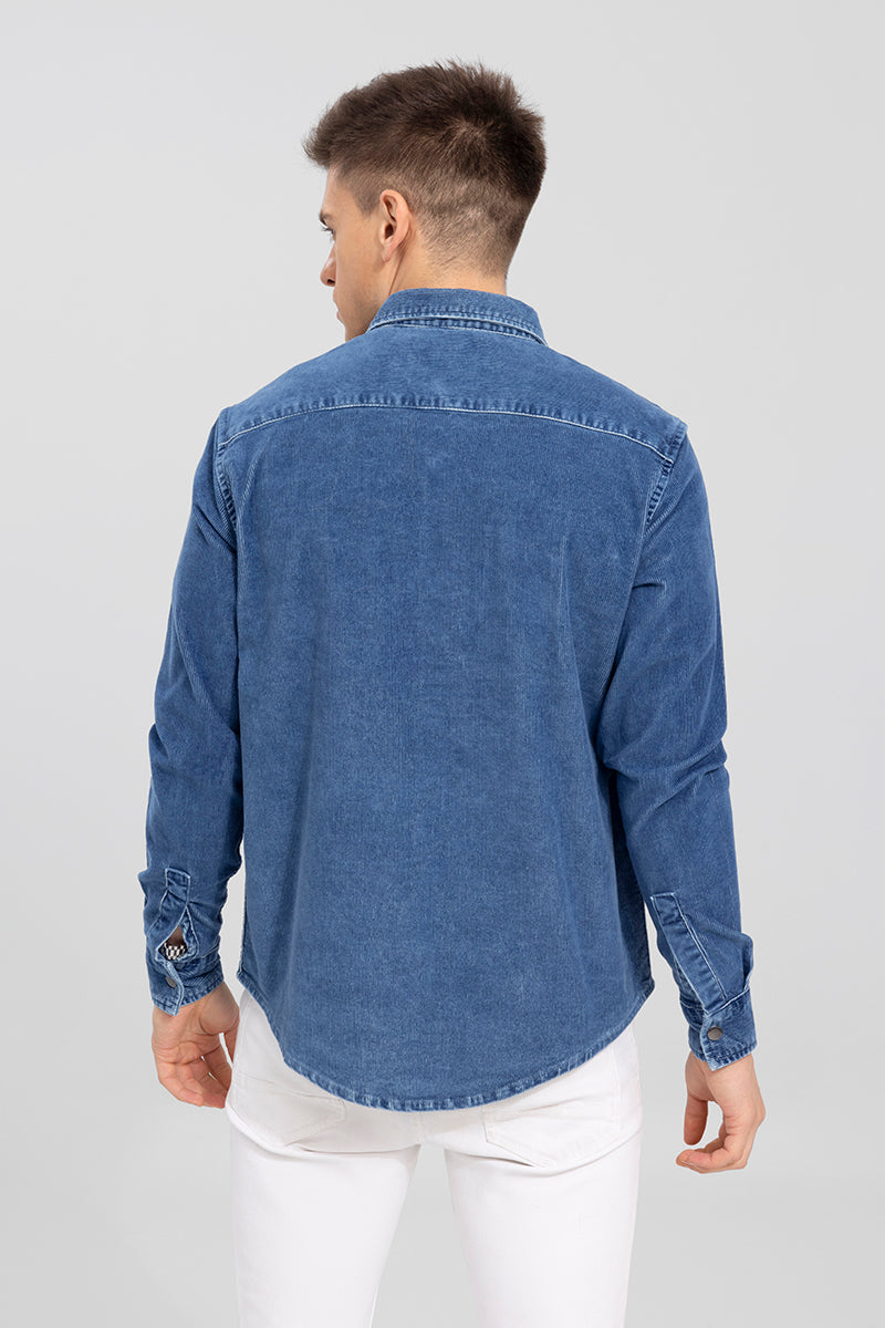 Wintry Sky Blue Denim Corduroy Overshirt