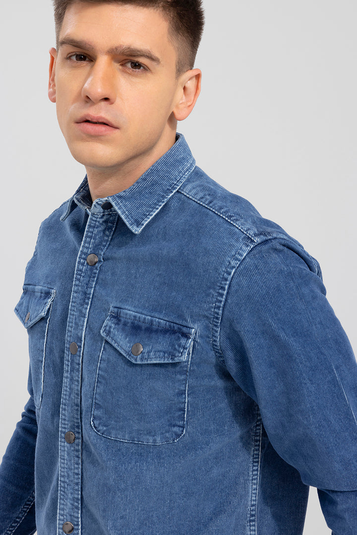 Wintry Sky Blue Denim Corduroy Overshirt