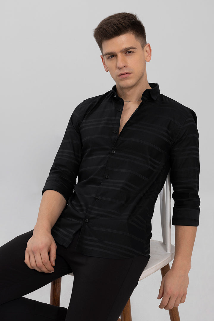 Trio Self Stripe Black Shirt