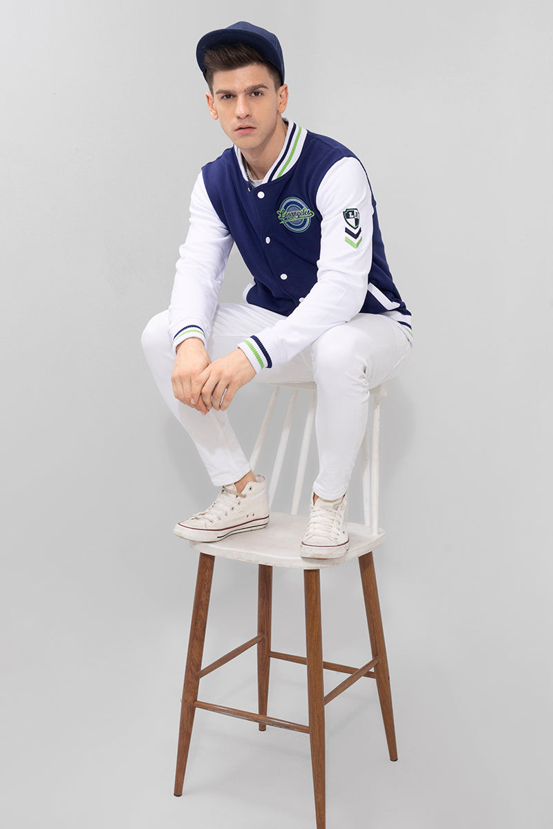 Varsity Jackets- White and Blue Winter Oversized Jackets for Men Online |  Powerlook